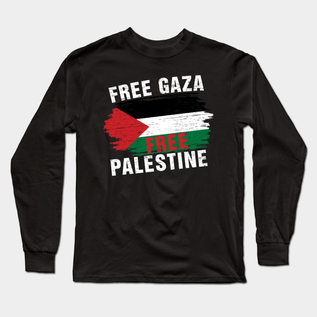 Free Gaza Free Palestine Flag Arabic Long Sleeve T-Shirt by heart teeshirt